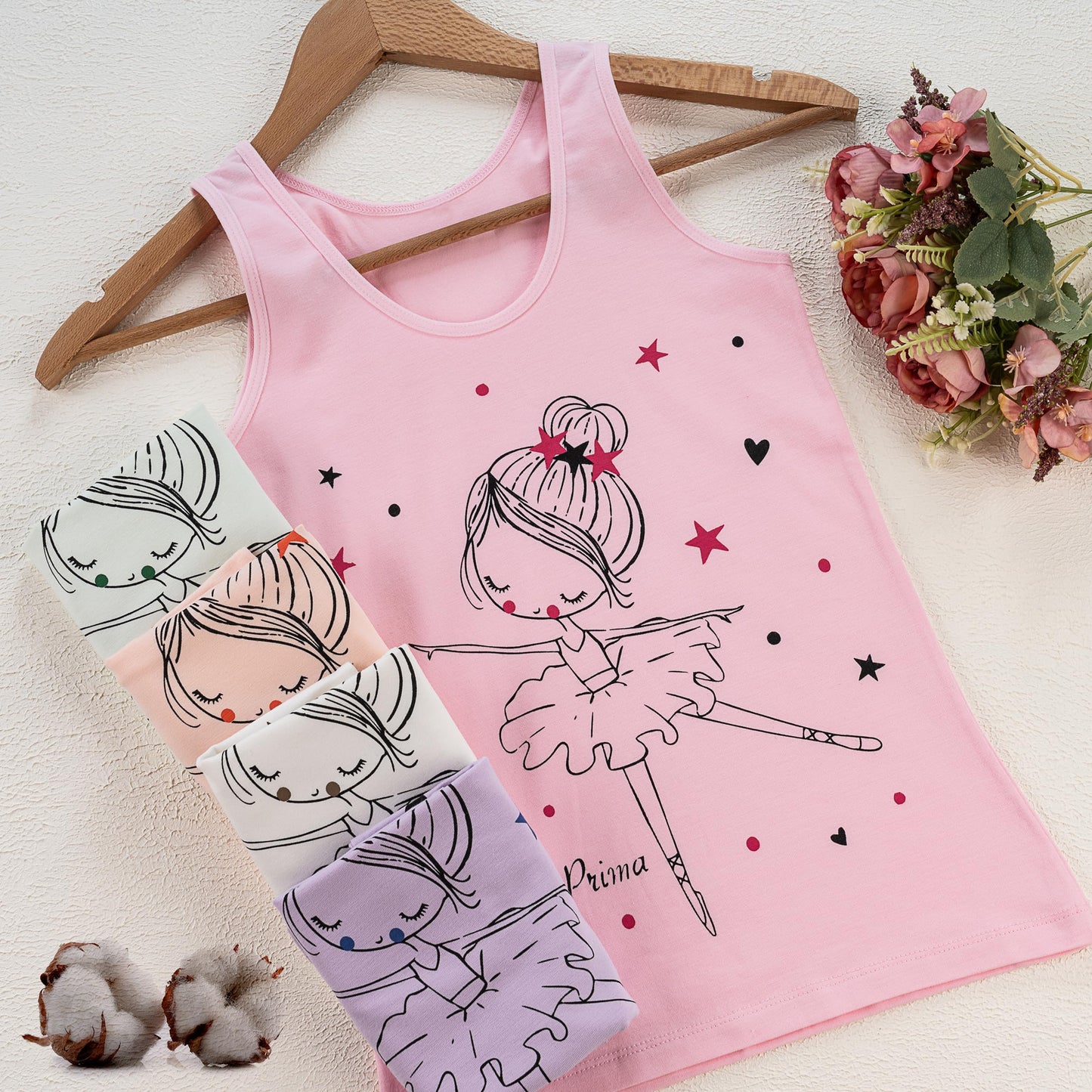 LOREZA ® 5 girls' cotton undershirts tank tops - sizes 92-170