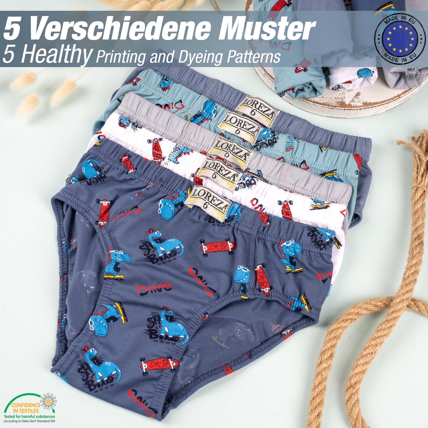 LOREZA ® 10 Pack Jungen Slips aus Baumwolle Unterhosen Größe 92-158