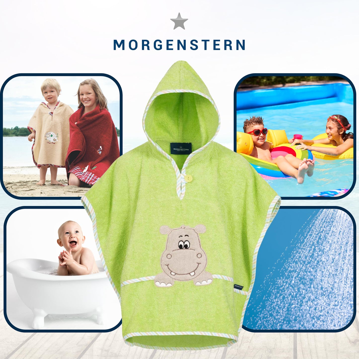 Morgenstern Bath Poncho Children's Baby Girls Boys 100% Cotton Oeko-Tex Baby Bath Towel Hooded Towel Bathrobe Terry Cloth