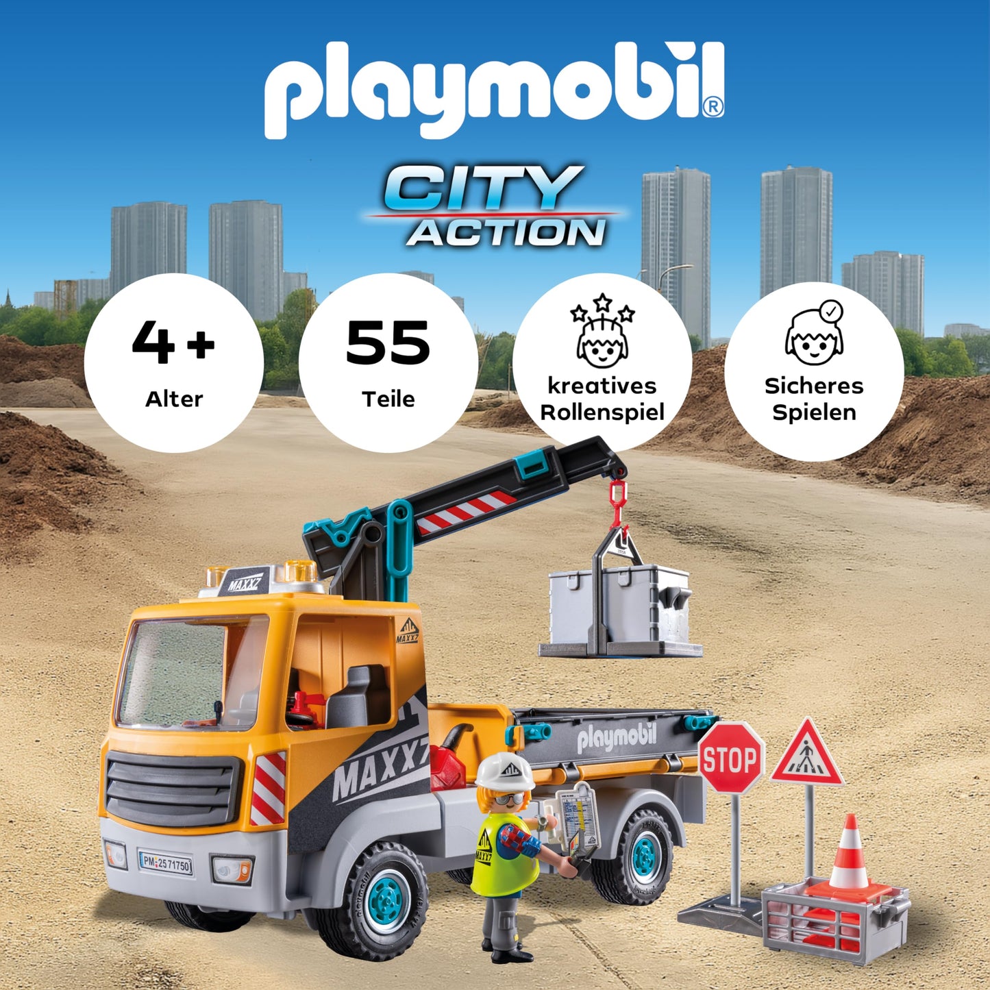 PLAYMOBIL Road Construction Site Toy Child Construction Site Play Set Toy for Children from 4 Years 71751