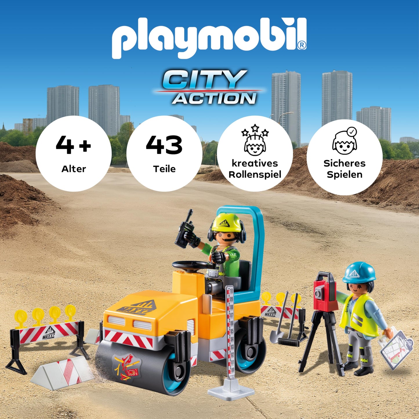 PLAYMOBIL Road Construction Site Toy Child Construction Site Play Set Toy for Children from 4 Years 71751