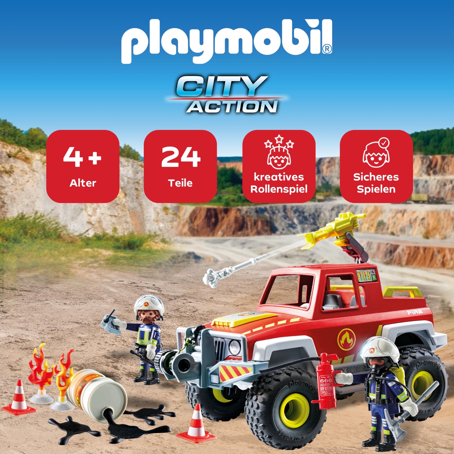 PLAYMOBIL Action Heroes 71464 Fire Boat with Aqua Scooter, Exciting Water Rescue, Includes Diving Goggles, Flippers and Life Jacket, Realistic Toy for Children from 4 Years