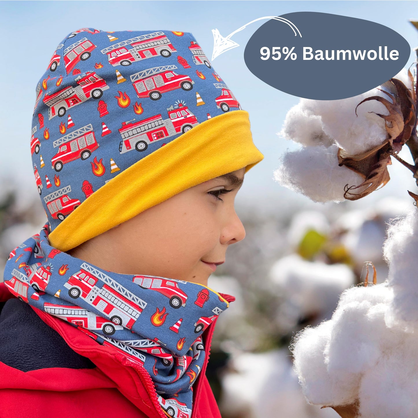 Heckbo 360° Reflector Children's Hat & Loop Scarf Set, Many Designs, 2–8 Years, 95% Cotton, Soft & Easy-Care Stretch Material, for Boys, Girls, Beanie for Spring, Summer, Autumn, Winter