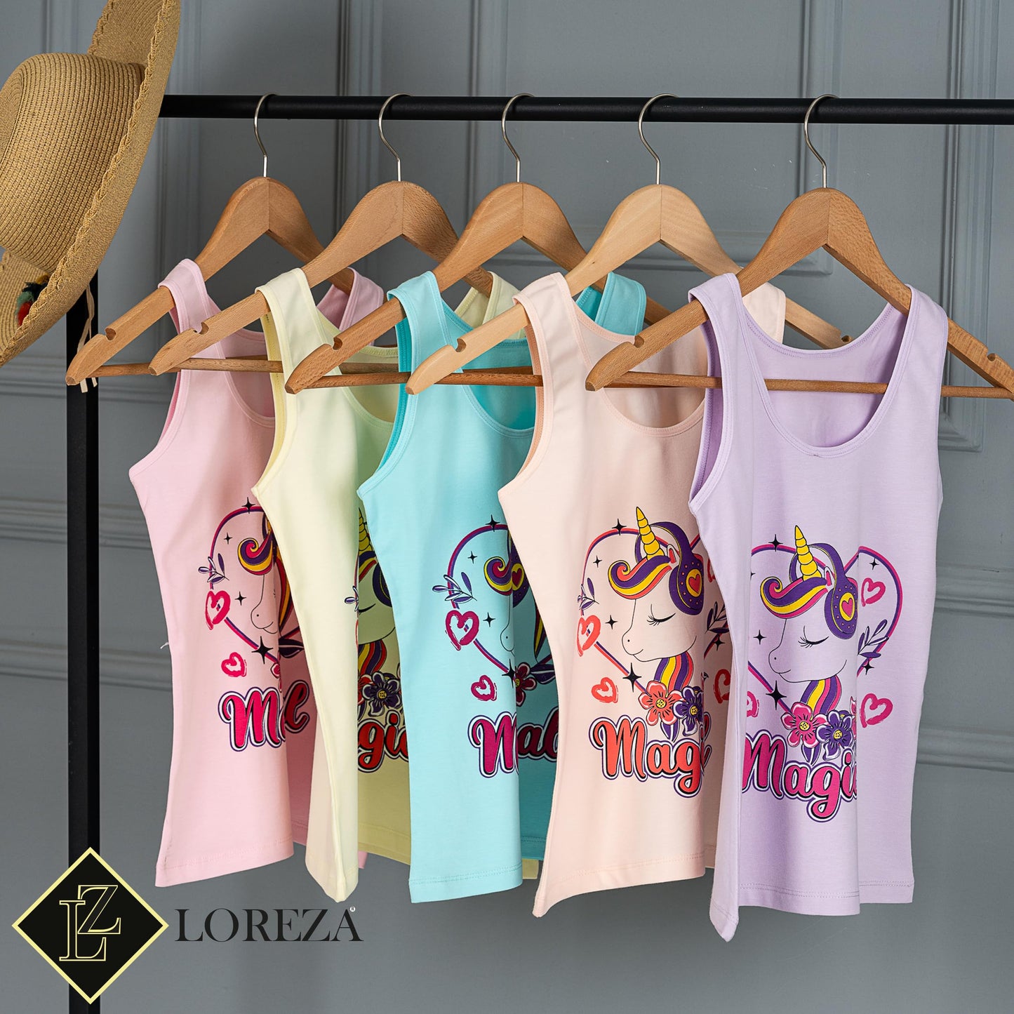 LOREZA ® 5 girls' cotton undershirts tank tops - sizes 92-170