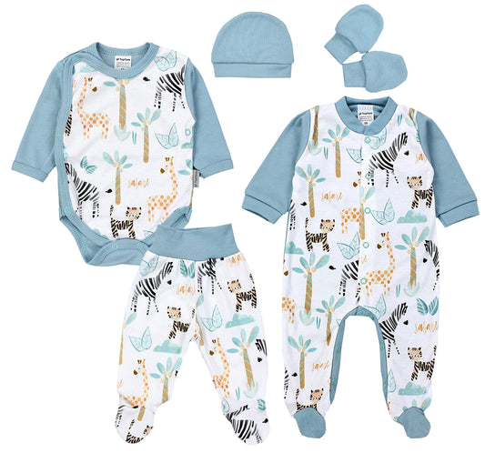 TupTam Baby Kleidung Set Jungen Langarm Bekleidung Neugeborene Füßlingen Hose Body Strampler Mütze 5 tlg