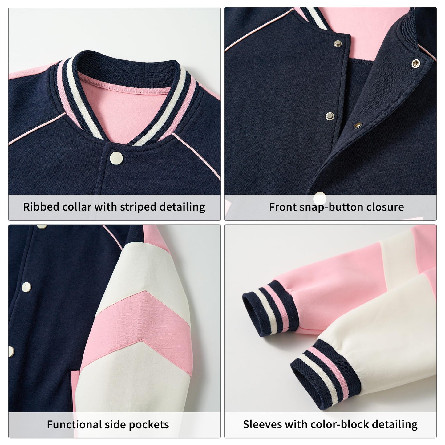 Rolanko Girls Baseball Jacket Boys Varsity Style Sweat Jacket with Pockets for School Bomber Coat for Children