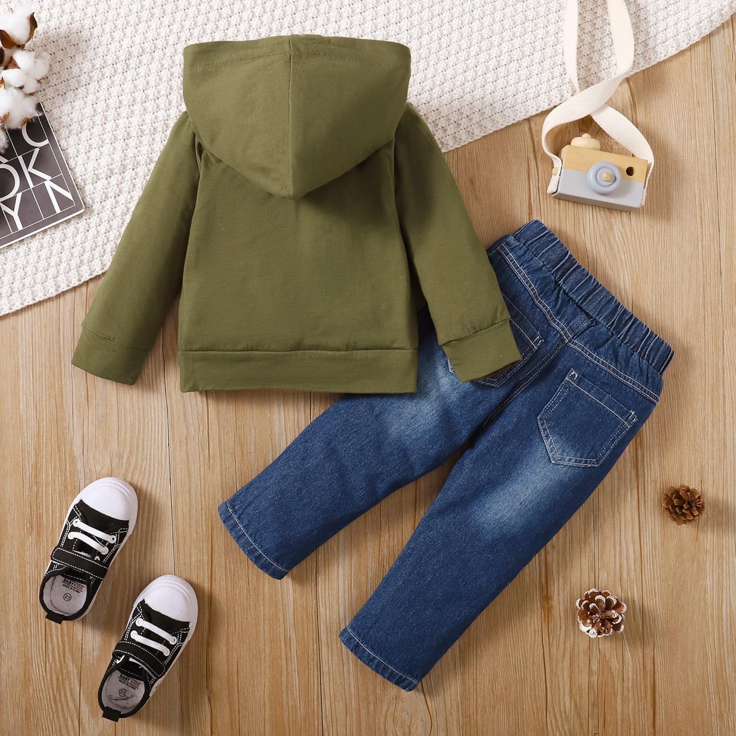 SOLOYEE Baby Boys Outfits Clothing Sets Toddler Clothing Boy 1-5 Years Letter Pattern Long Sleeves with Hood Sweatshirt and Baby Jeans Boy 2-Piece Set