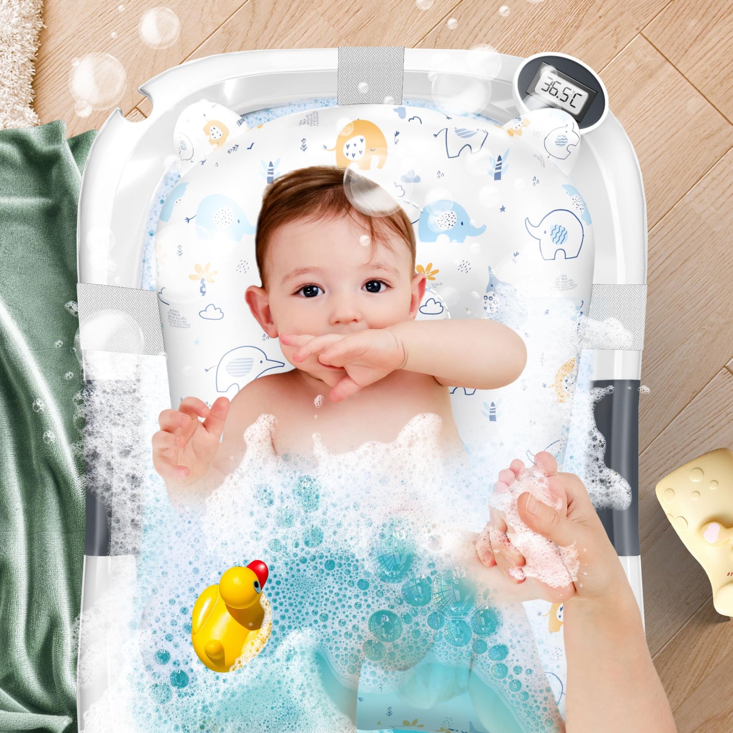 KIDIZ® Baby Bathtub, Baby Bathtub, Space-Saving & Foldable, Bath Tub, Shower Tray for Newborns, Toddlers, 0-24 Months, Portable Travel Shower for Babies, Ergonomic Bathtub with Thermostat and