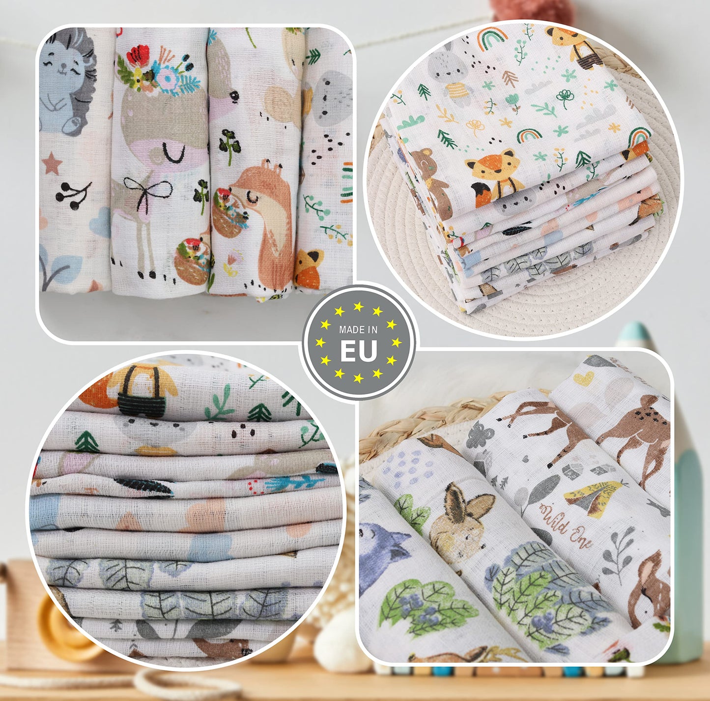 FENSILO - Mulltücher - Mullwindeln - 10er Pack 70x80 cm - Stoffwindeln, Made IN EU, schadstoffgeprüft - Spucktücher Set für Mädchen – Baby Mullwindeln- Rosa - Oeko-TEX Zertifiziert