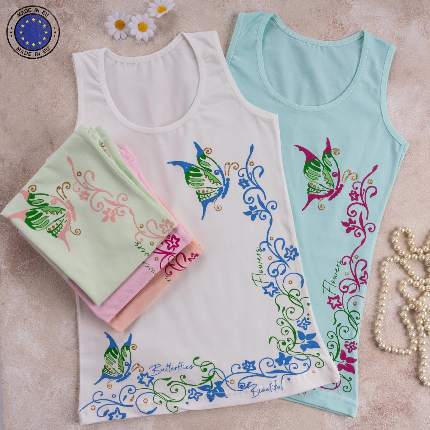LOREZA ® 5 girls' cotton undershirts tank tops - sizes 92-170