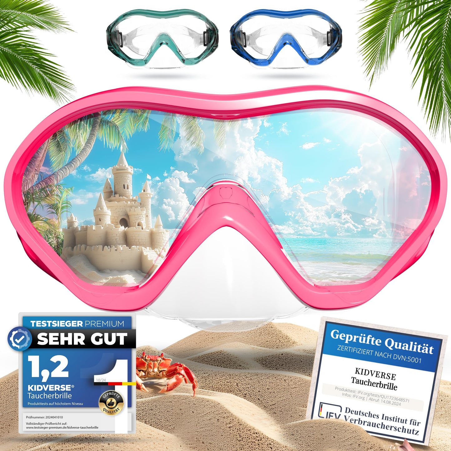 KIDVERSE Schnorchelset Kinder - Taucherbrille mit Schnorchel - Panorama Taucherbrille mit Nase - Kindertaucherbrille Alternative Schnorchelmaske