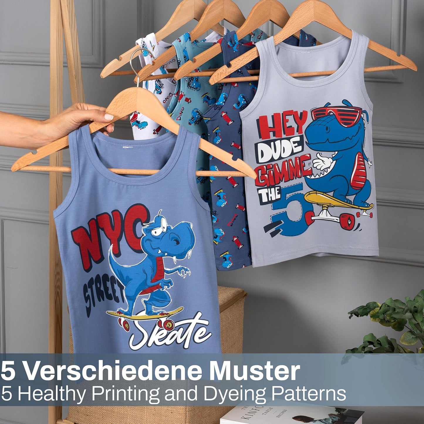 LOREZA ® 5 Pack Jungen Unterhemden aus Baumwolle Tank Top Unterwäsche Knaben
