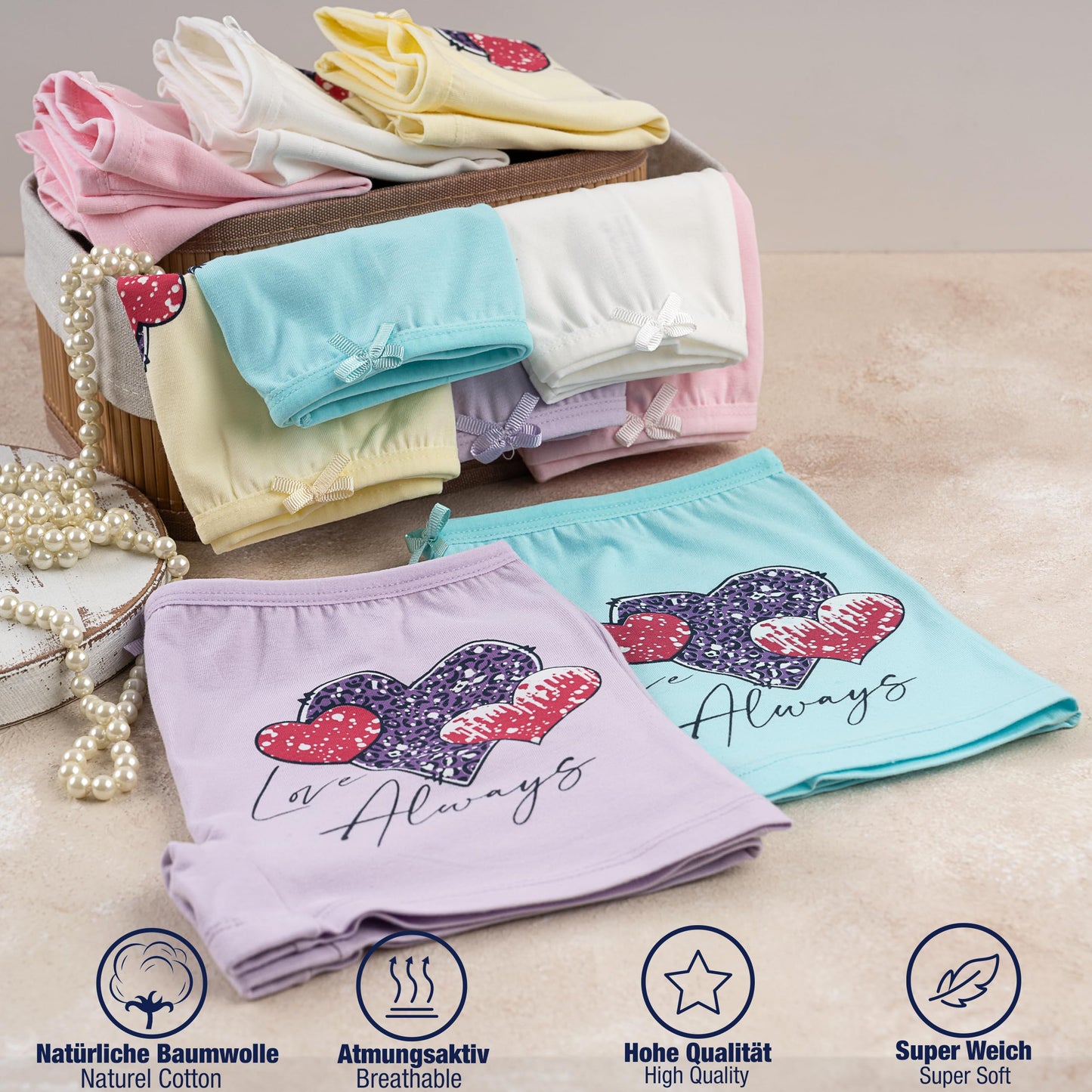 LOREZA ® 10er Pack Mädchen Pantys Boxershorts Unterwäsche aus Baumwolle - Gr. 92-170