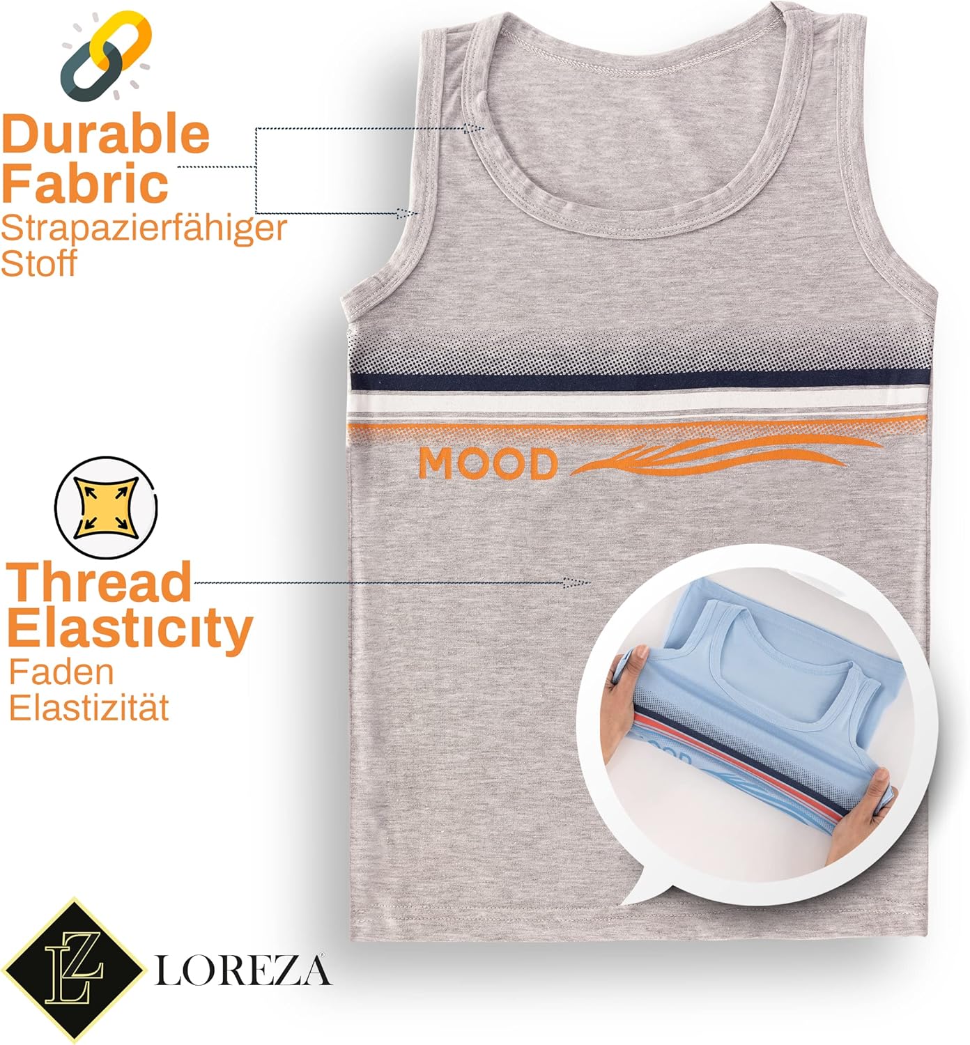 LOREZA ® 5 Pack Jungen Unterhemden aus Baumwolle Tank Top Unterwäsche Knaben