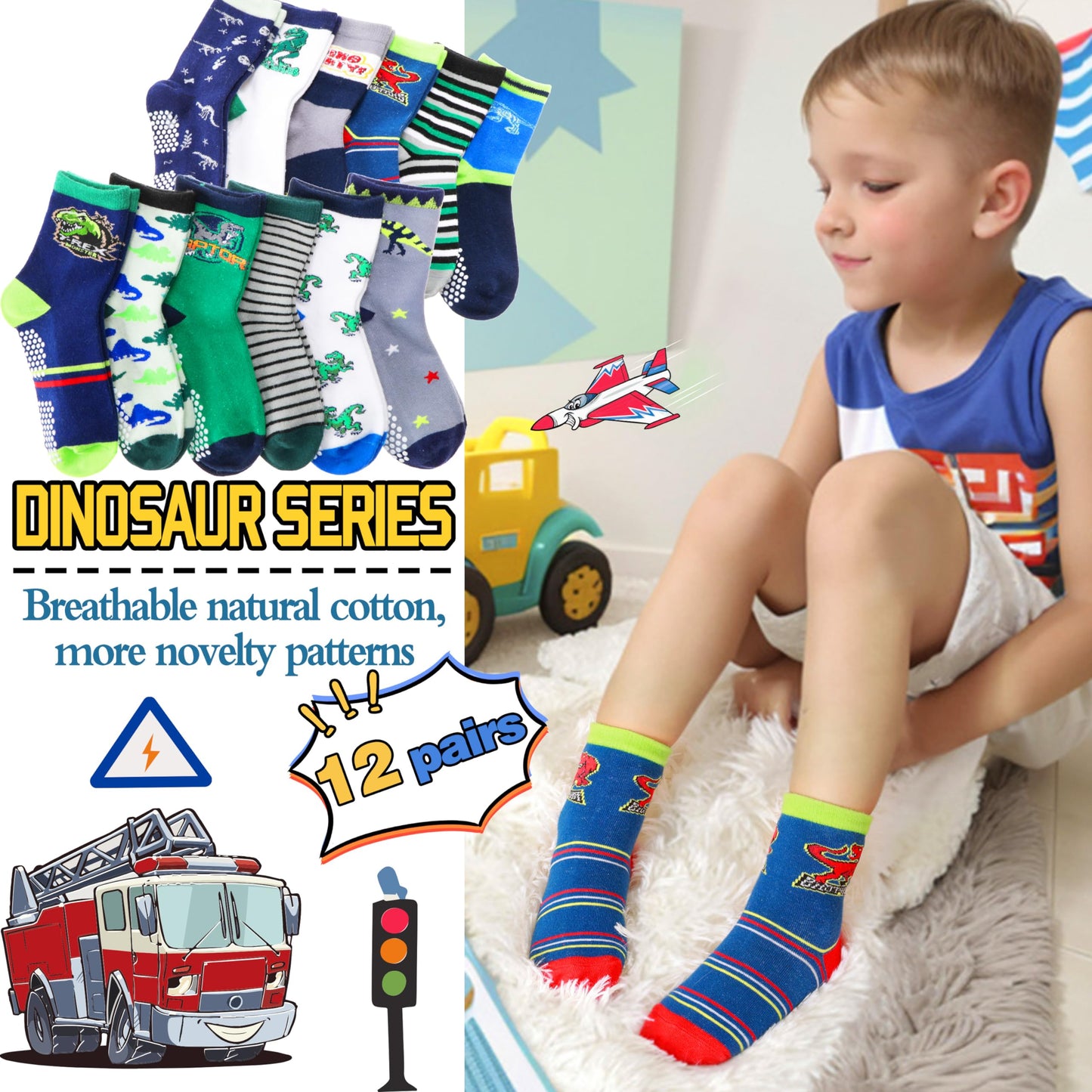 Welwoos 12 Paare Stoppersocken Kinder Baby Jungen Antirutschsocken Kinder Anti Rutsch Rutschfeste Baumwolle Socken