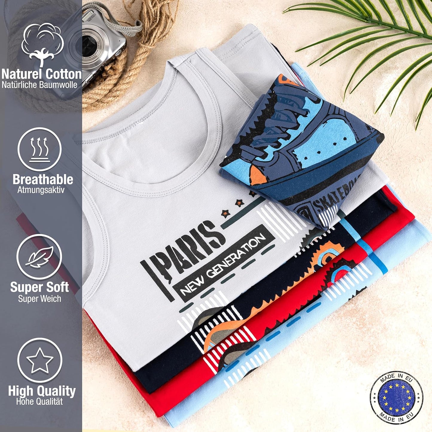 LOREZA ® 5 Pack Jungen Unterhemden aus Baumwolle Tank Top Unterwäsche Knaben