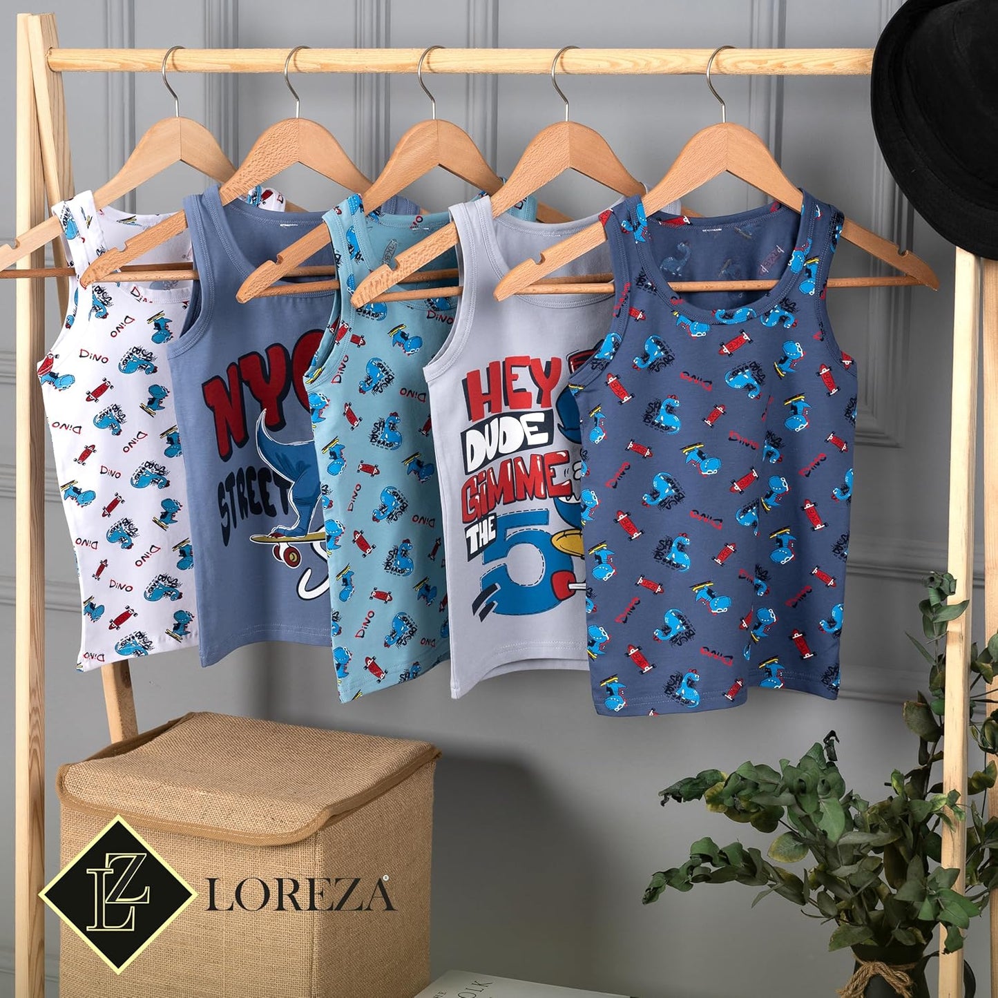 LOREZA ® 5 Pack Jungen Unterhemden aus Baumwolle Tank Top Unterwäsche Knaben