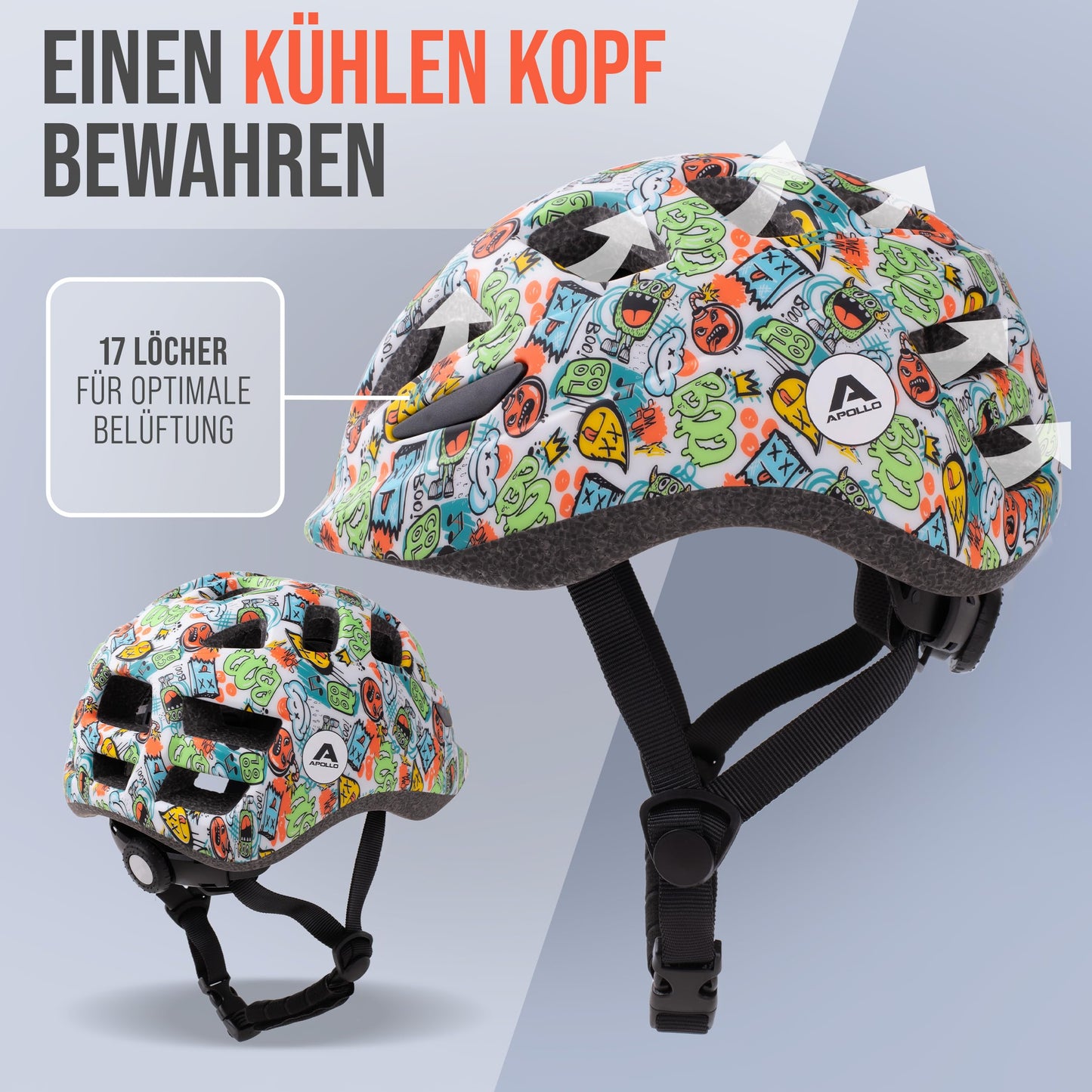 Apollo Kinder Fahrradhelm, Helm für Kinder & Jugendliche, Multisport Helm, Fahrradhelm Mädchen, Fahrradhelm Jungen, Kinderhelm ab 3 Jahre, Verstellbarer Kinder-Helm, ab Größe 48, für Fahrrad & Roller