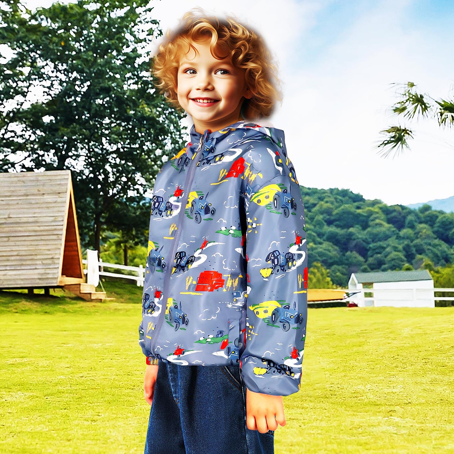 JinBei Jacke Baby Junge Kinder Jacken Kapuzen Sweatjacke Kapuzenjacke Cartoon Aufdruck Jungen Winddicht Mantel Windjacke Übergangsjack Frühling Herbst Outwear Softshelljacke 1-7 Jahre