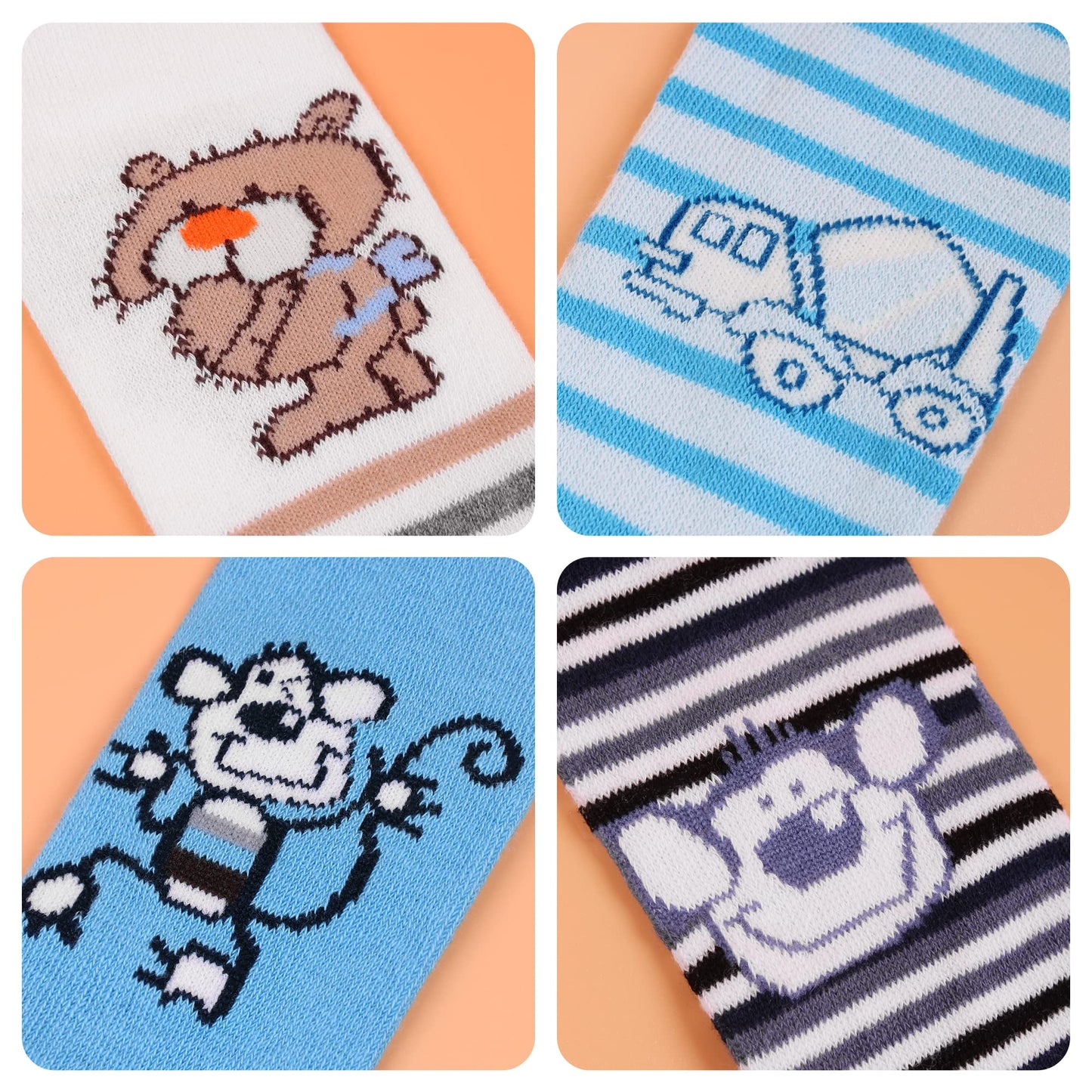 L&K-II Pack of 4 Baby Tights for Baby Boys with Dog Lions Monkeys Bears and Car Motif 2760