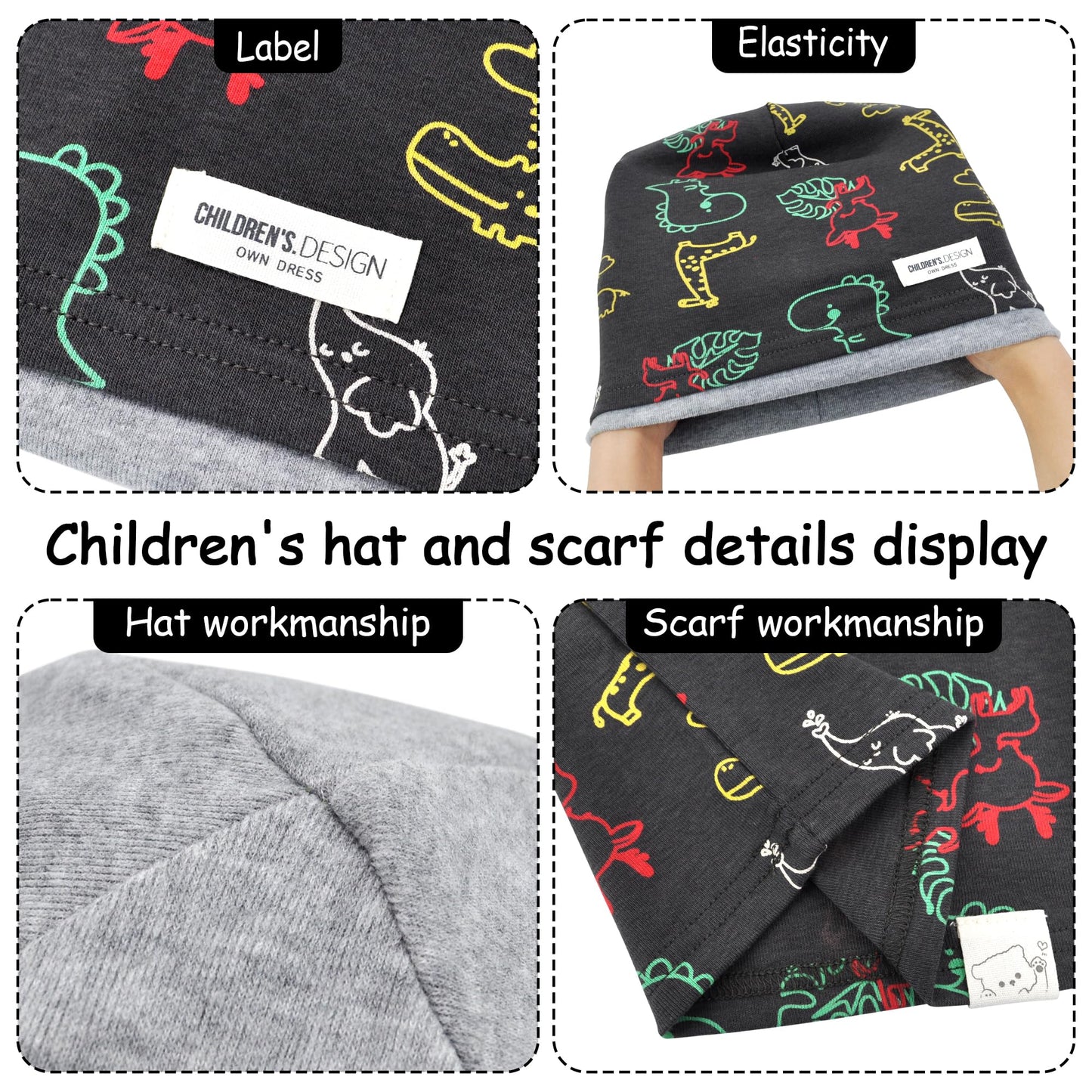 Kinder Beanie Mütze & Loop Schal Set, 95% Baumwolle Mütze Schal Set Mädchen Jungen 2-8 Jahren, Schlauchschal Warme Wintermütze Strickmützen für Herbst Winter Frühling