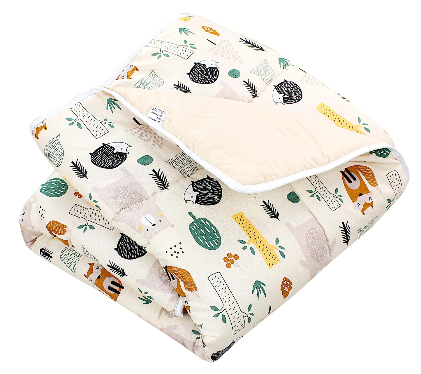 TupTam Krabbeldecke für Baby 120x120 cm - Gepolsterte Spieldecke Baby Baumwolle, XXL, OEKO-TEX, Weich & Hautfreundlich, Farbe: Wald/Beige - Meloni2