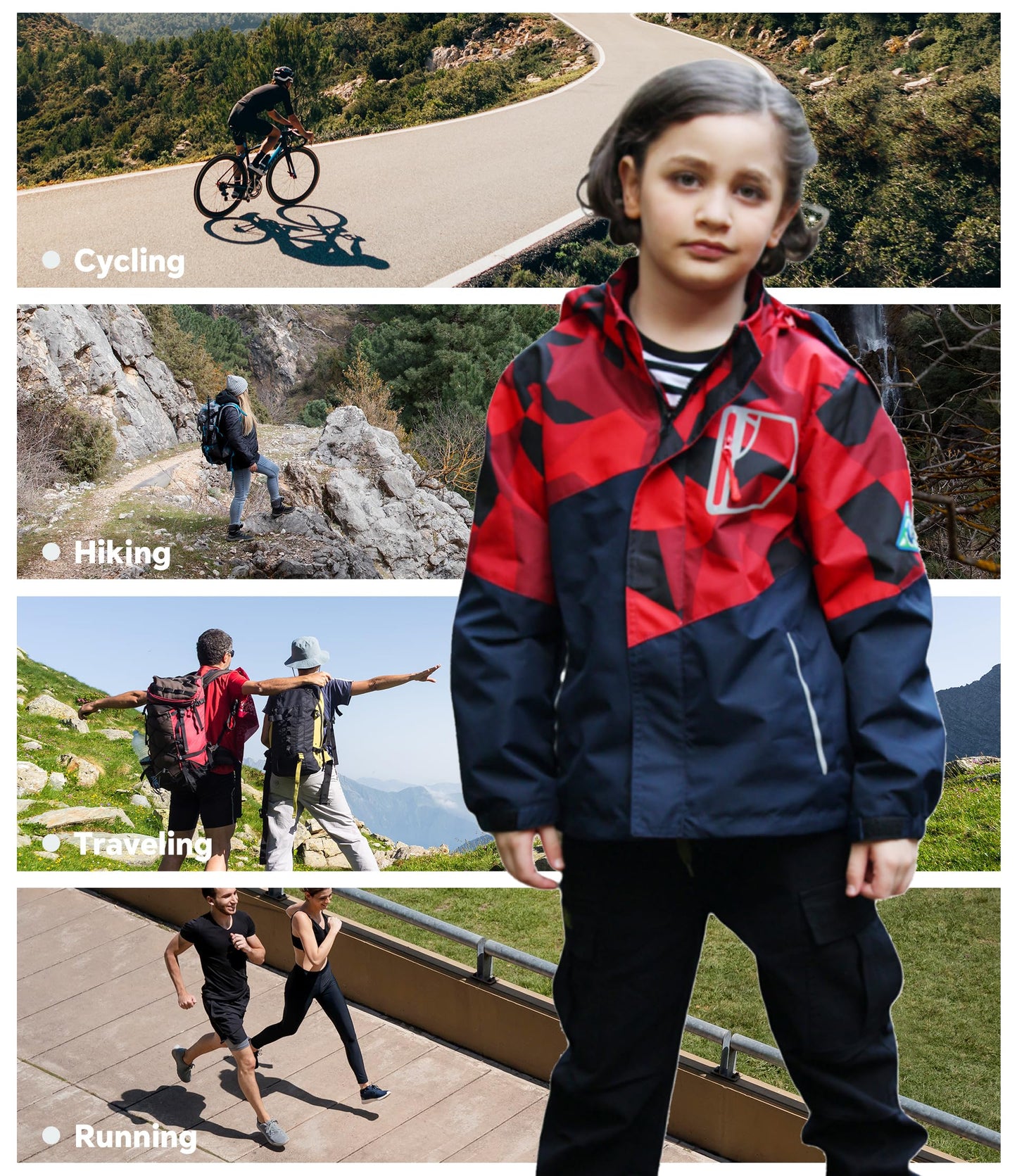 LAUSONS Children's Lined Rain Jacket Boys Camouflage Waterproof Jacket Lightweight Transition Jacket with Removable Hood