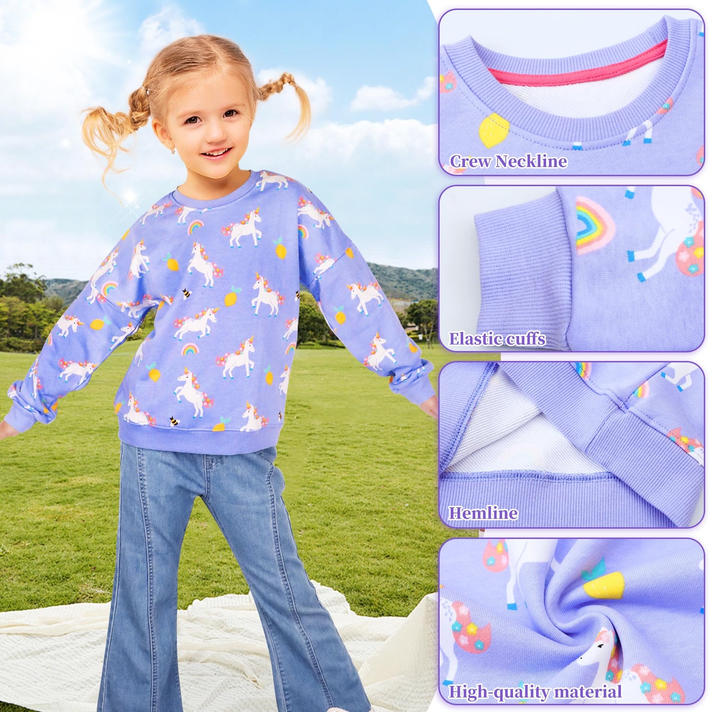Baogaier Sweatshirt Mädchen Pullover Baumwolle Leichtgewicht Casual Sport Langarmshirt Pailletten Pelzig Tierdruck Kinder Kleidung Langarm Rundhalsausschnitt Tops 2-7 Jahre, Gr.92-122