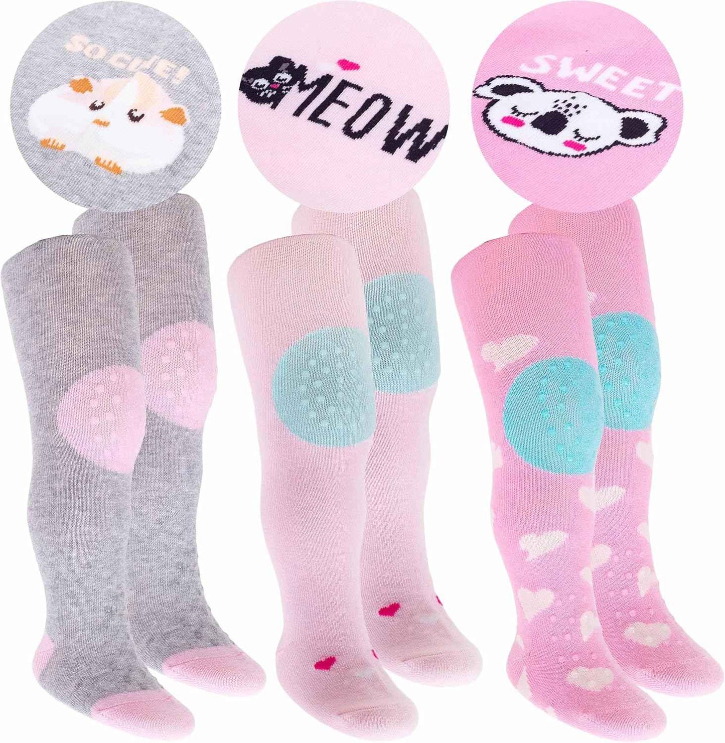 CiuchCiuch Crawling Tights 3 Pack - Three Pieces - Triple ABS - Non-Slip Material - For Children - Babies - Girls - Boys - 75% Cotton, 22% Polyester, 3% Elastane
