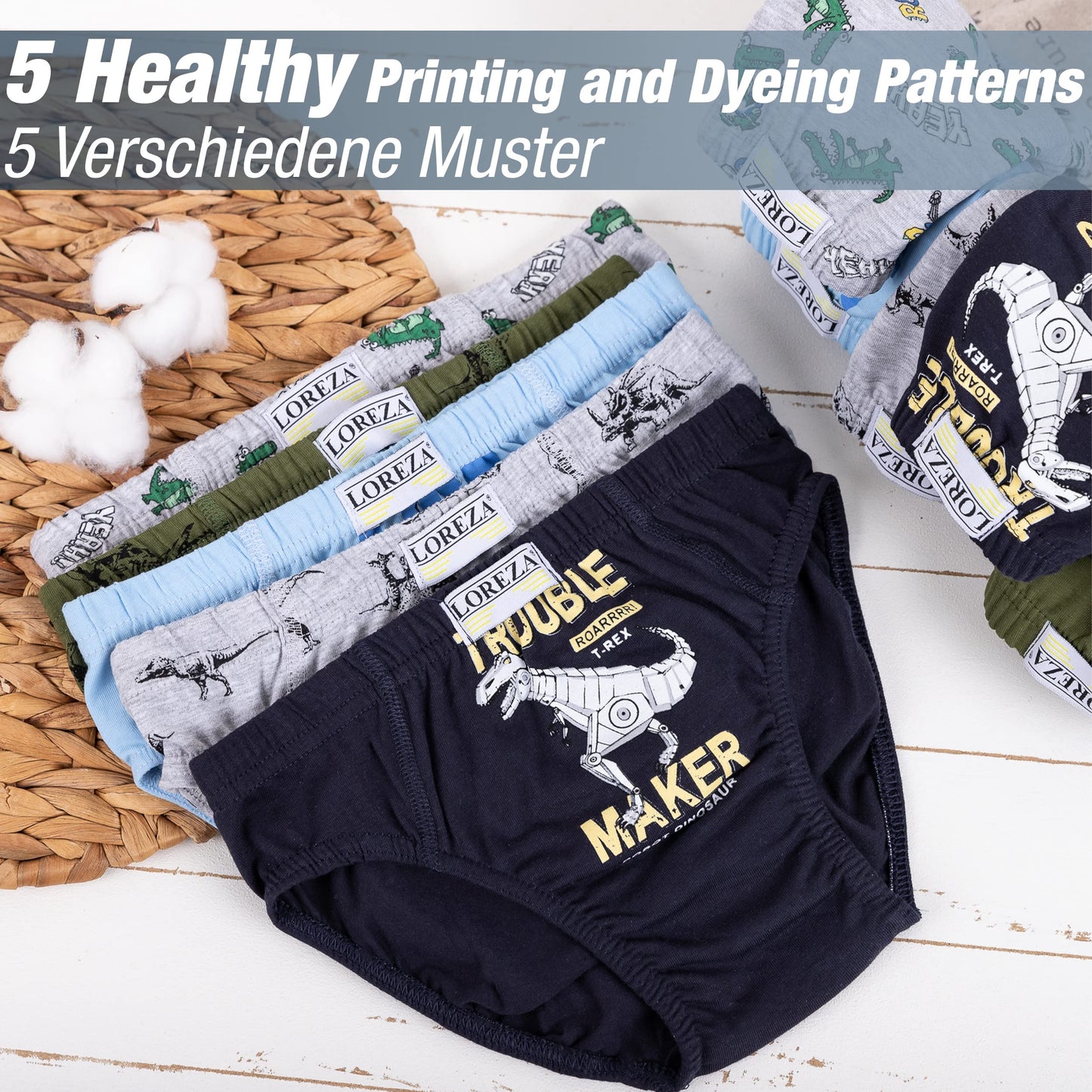 LOREZA ® 10 Pack Jungen Slips aus Baumwolle Unterhosen Größe 92-158