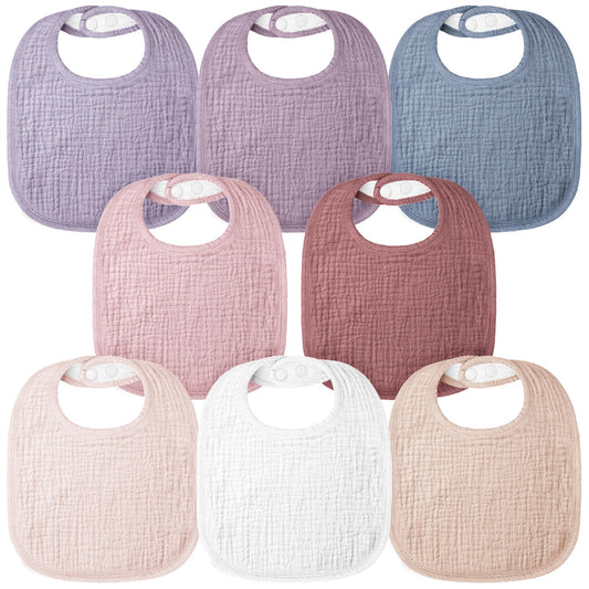 Bearmoss Baby Bibs Muslin Dribble Bibs for Babies, 100% Cotton Square Scarf Baby Adjustable Baby Bibs Soft Drool Bibs for Boys and Girls, 8 Pack
