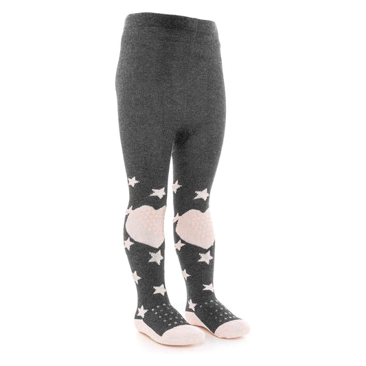 LaLoona Baby Crawling Tights with ABS Sole - Elastic Children's Tights with Non-Slip Nubs - Stars / Pink