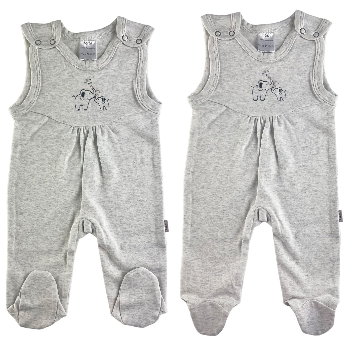 Clinotest Newborn Romper Set of 2 – 100% Cotton, Interlock, Unisex Baby Romper with Embroidery, Snap Fasteners on Shoulders, Integrated Feet, Washable at 60°C