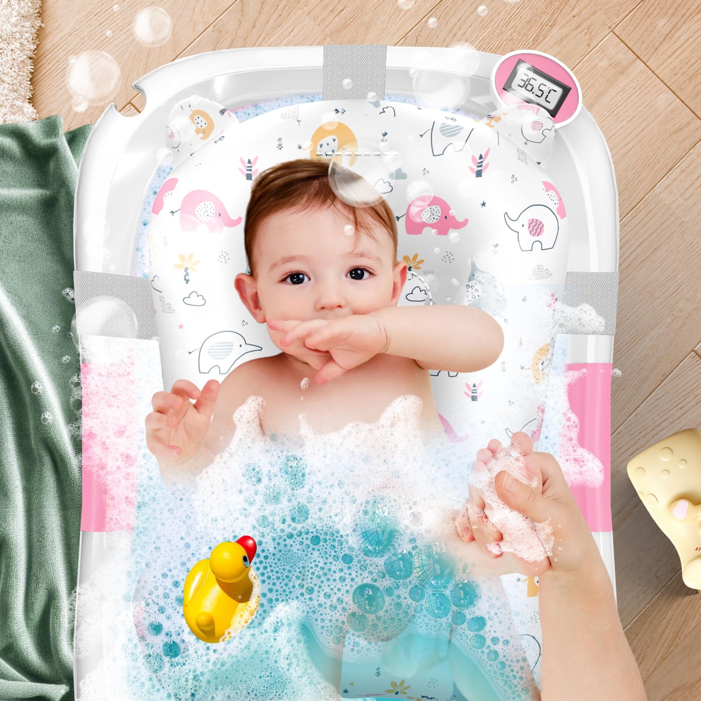 KIDIZ® Baby Bathtub, Baby Bathtub, Space-Saving & Foldable, Bath Tub, Shower Tray for Newborns, Toddlers, 0-24 Months, Portable Travel Shower for Babies, Ergonomic Bathtub with Thermostat and