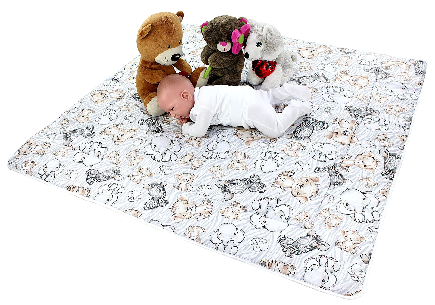 TupTam Krabbeldecke für Baby 120x120 cm - Gepolsterte Spieldecke Baby Baumwolle, XXL, OEKO-TEX, Weich & Hautfreundlich, Farbe: Wald/Beige