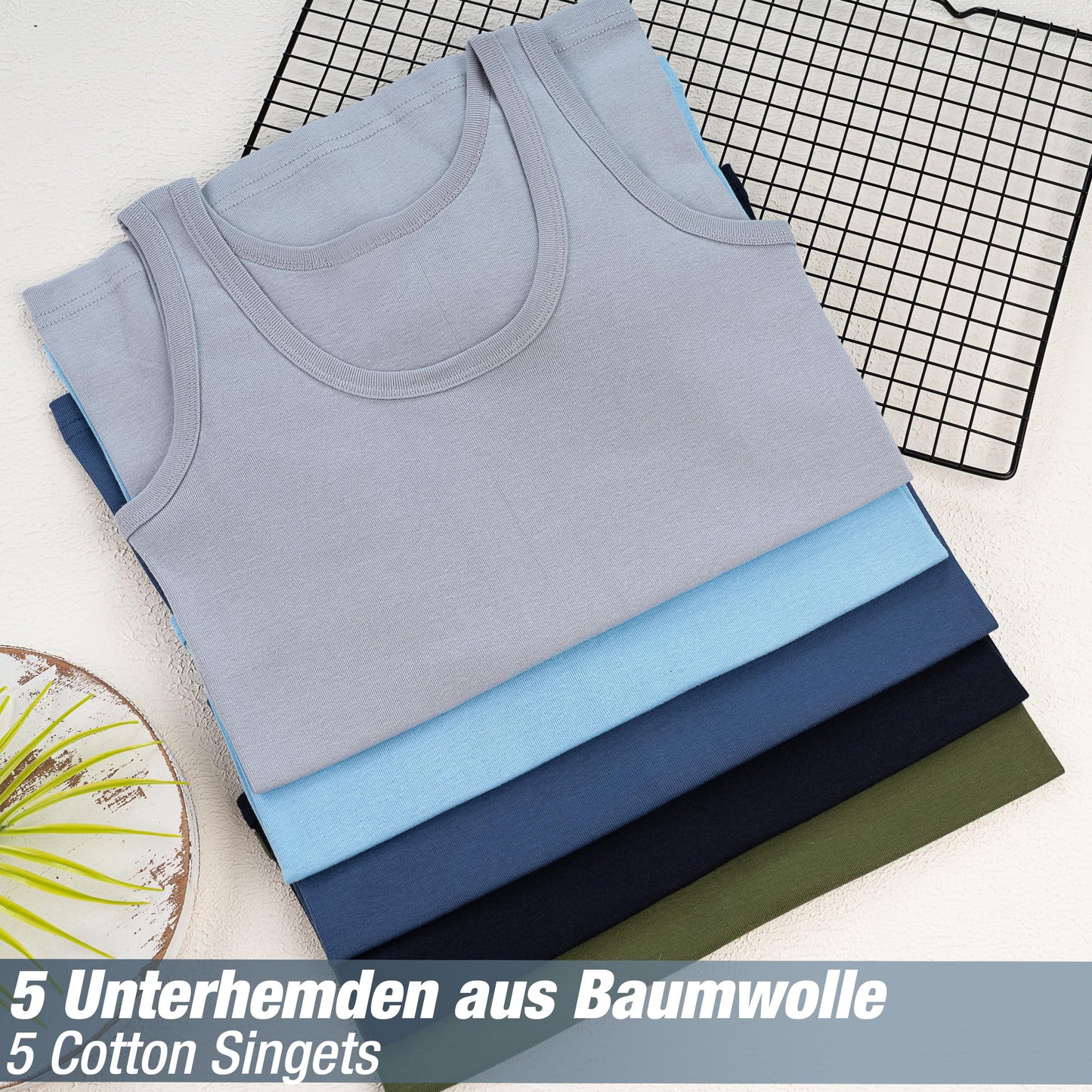 LOREZA ® 5 Pack Jungen Unterhemden Feinripp 100% Baumwolle ohne Seitennaht Tank Top