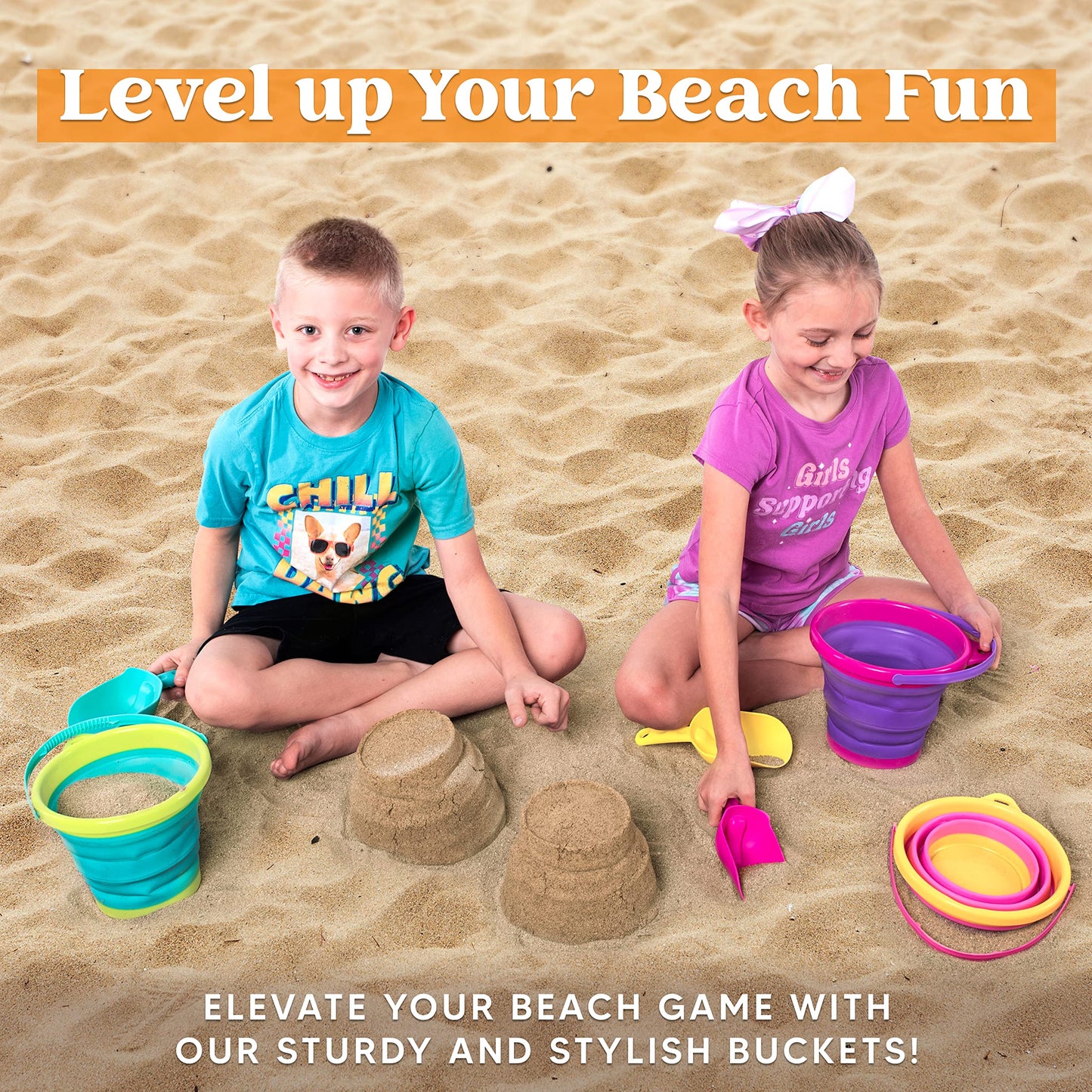 JOYIN 3 Packungen Faltbarer Eimer mit Schaufeln (Bonus-Netztasche), Faltbarer Eimer Mehrzweck für Strand, Strandausrüstung, Sandkasten Spielzeug