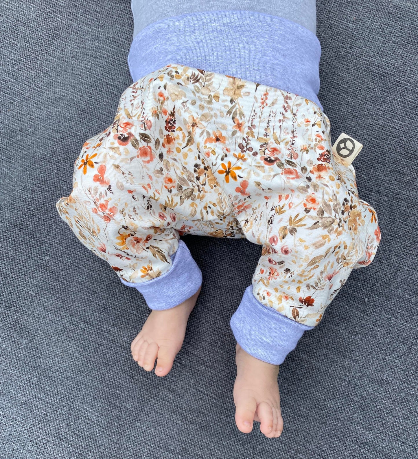 Baby Baggy Trousers, Girls' Handmade Cotton Jersey Grow Trousers, Sizes 50-74, 68-86, 92-104 (Wild Flowers, 50-74)
