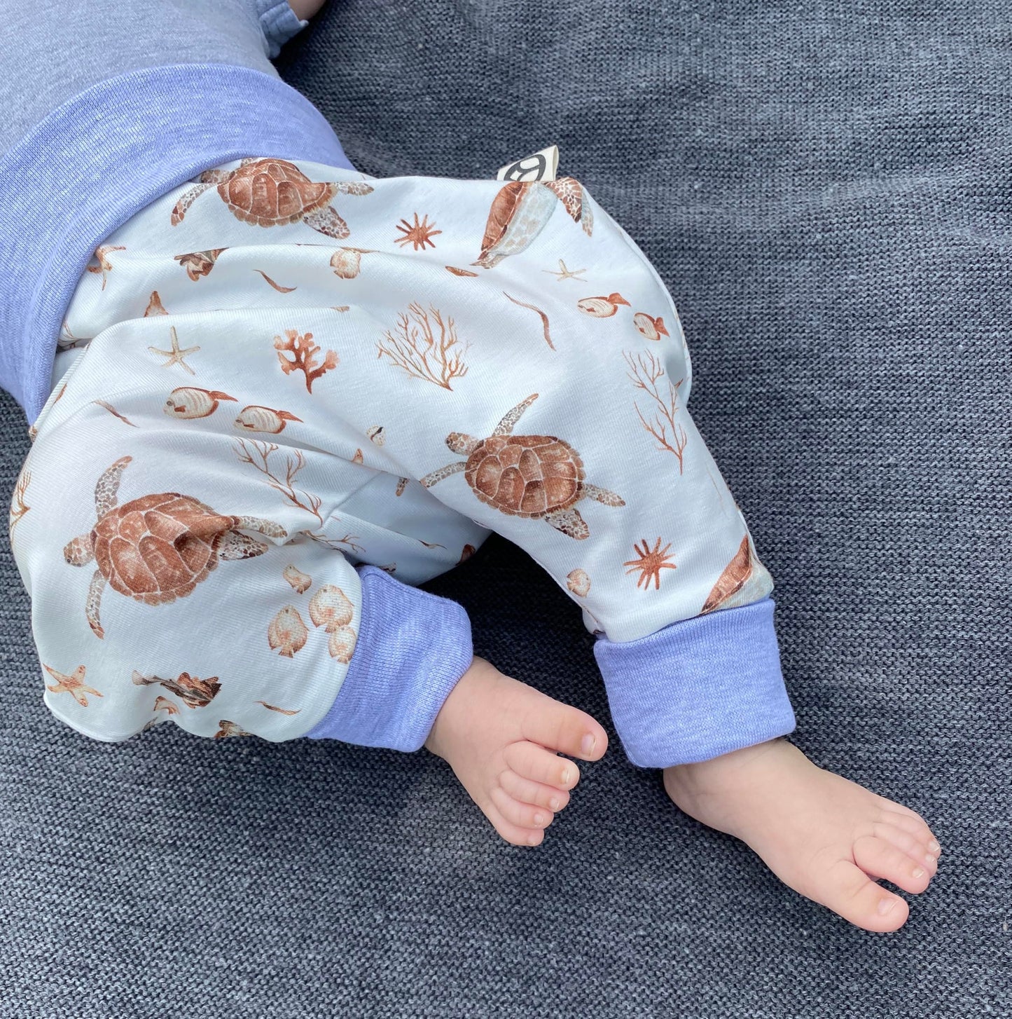 Handmade Baby Baggy Trousers, Handmade Cotton Jersey Grows with Your Gown, Sizes 50-74, 68-86, 92-104, Fairly Produced in Germany (Sea Creatures, 50-74)