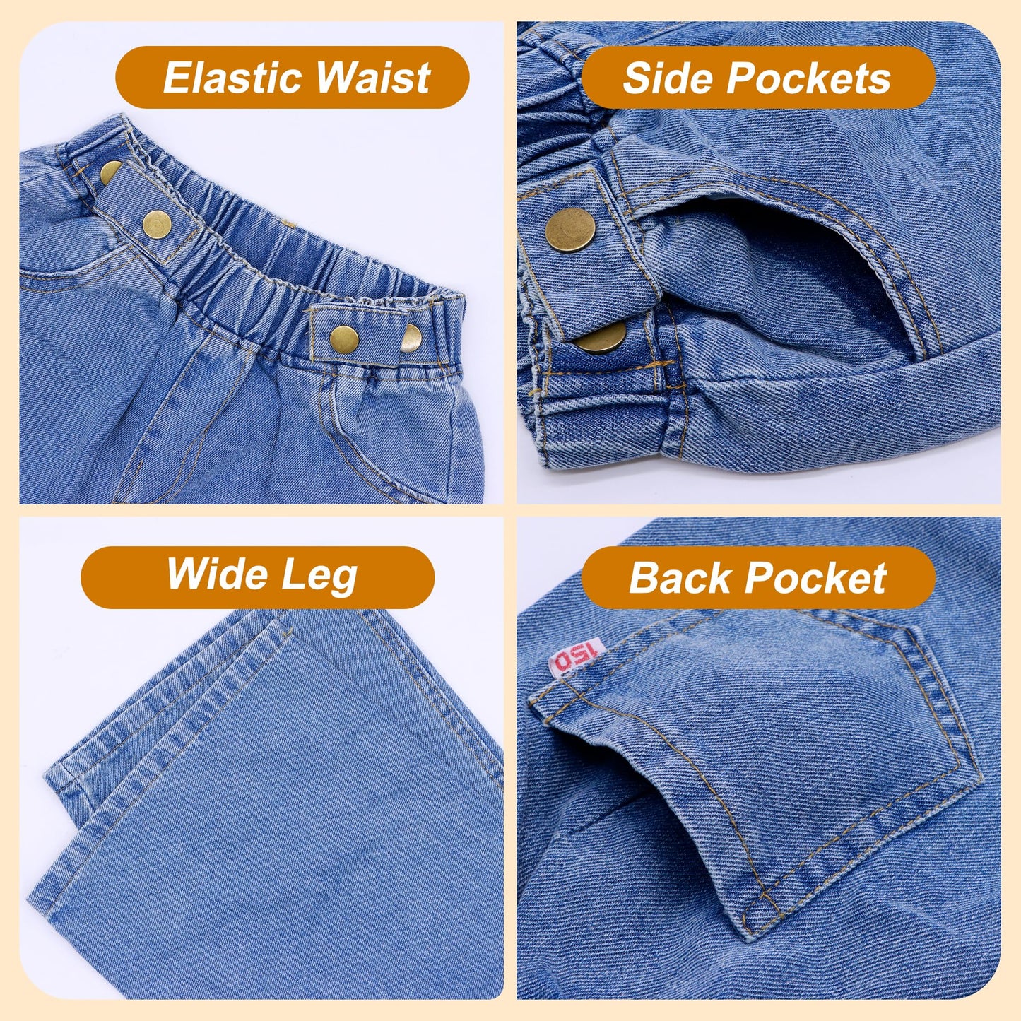 Baogaier Mädchen Jeans Wide Leg Denim Hosen Kinder Baggy Jeanshosen Lässige Weich Elastischer Bund Weites Bein Streetwear mit Taschen Teenager Loose Fit Jean Hose für 6-14 Jahre, Gr.122-164