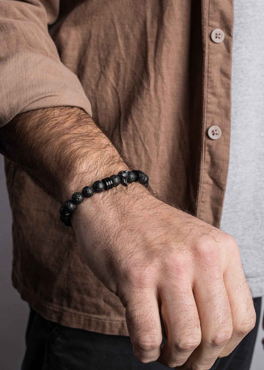 Obsidius Beaded Bracelet Black - Black Lavastone