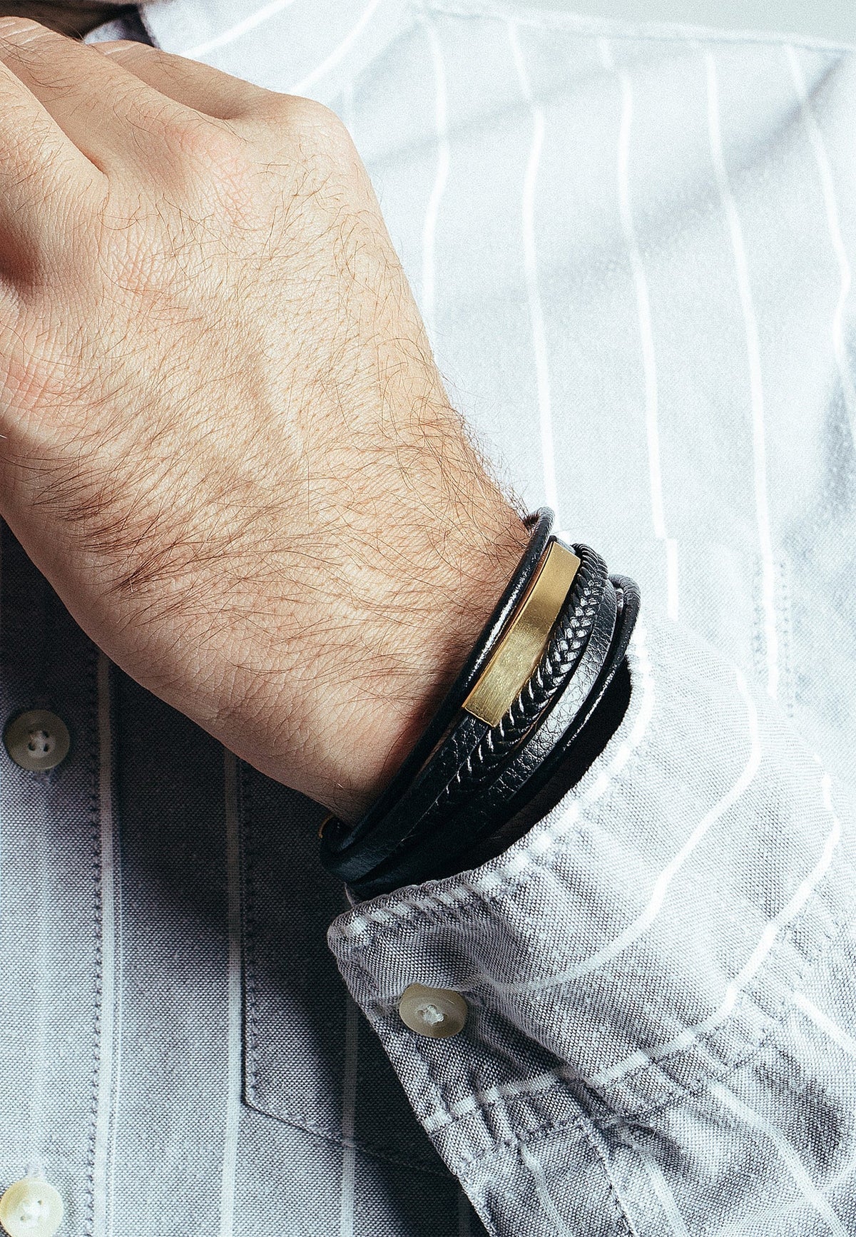The Punisher Synthetic Leather Bracelet - Gold Black