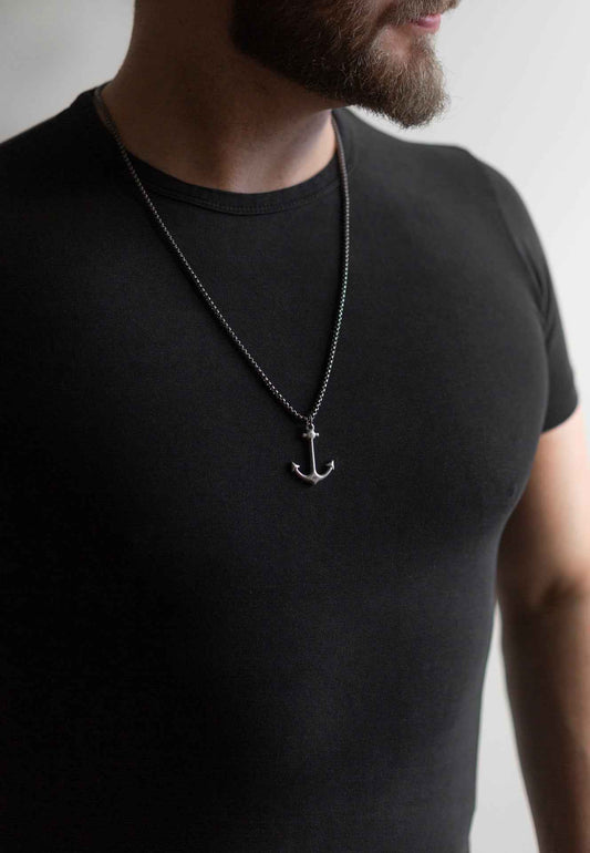 Portus Anchor Pendant / Necklace Antique Silver 70 cm