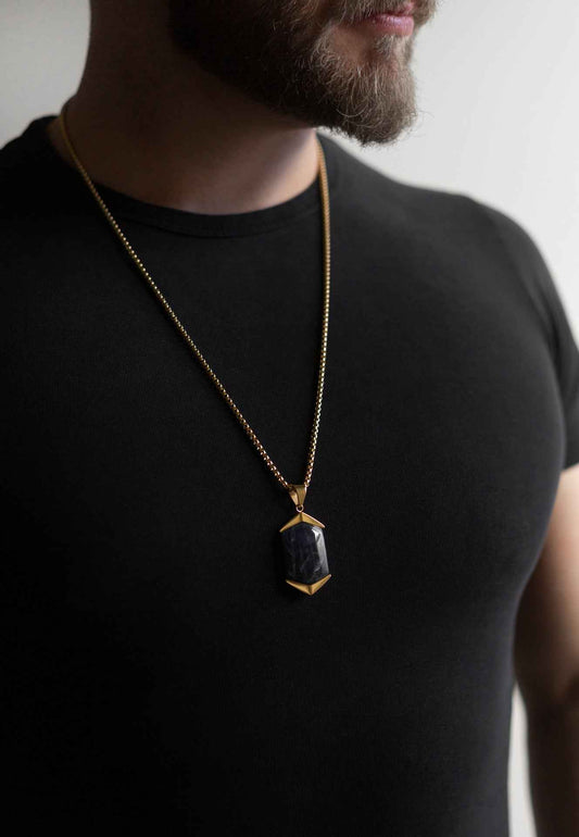 Abyss Pendant / Necklace Gold - Blue Achat 70 cm