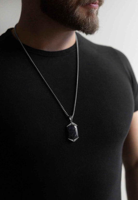 Abyss Pendant / Necklace Silver - Blue Achat 70 cm