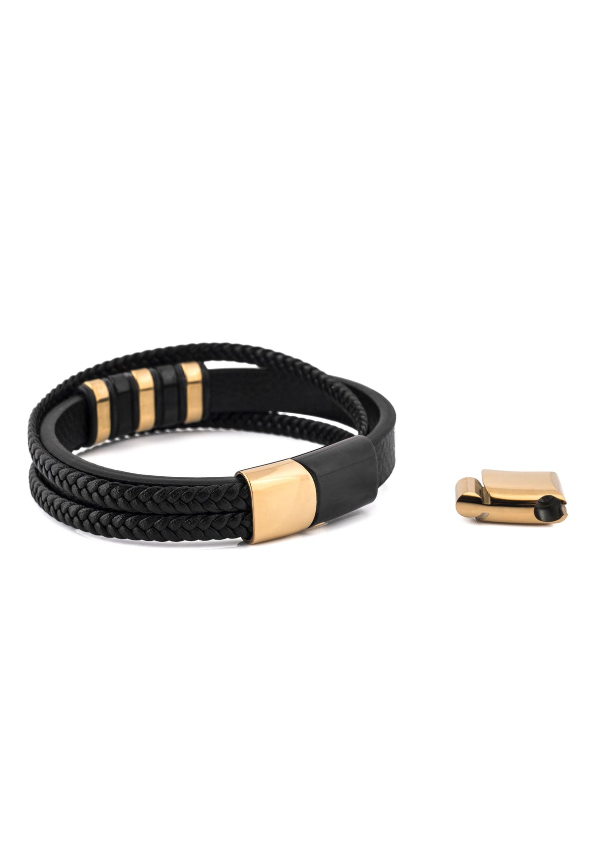 Fabula Leather Bracelet - Gold Black