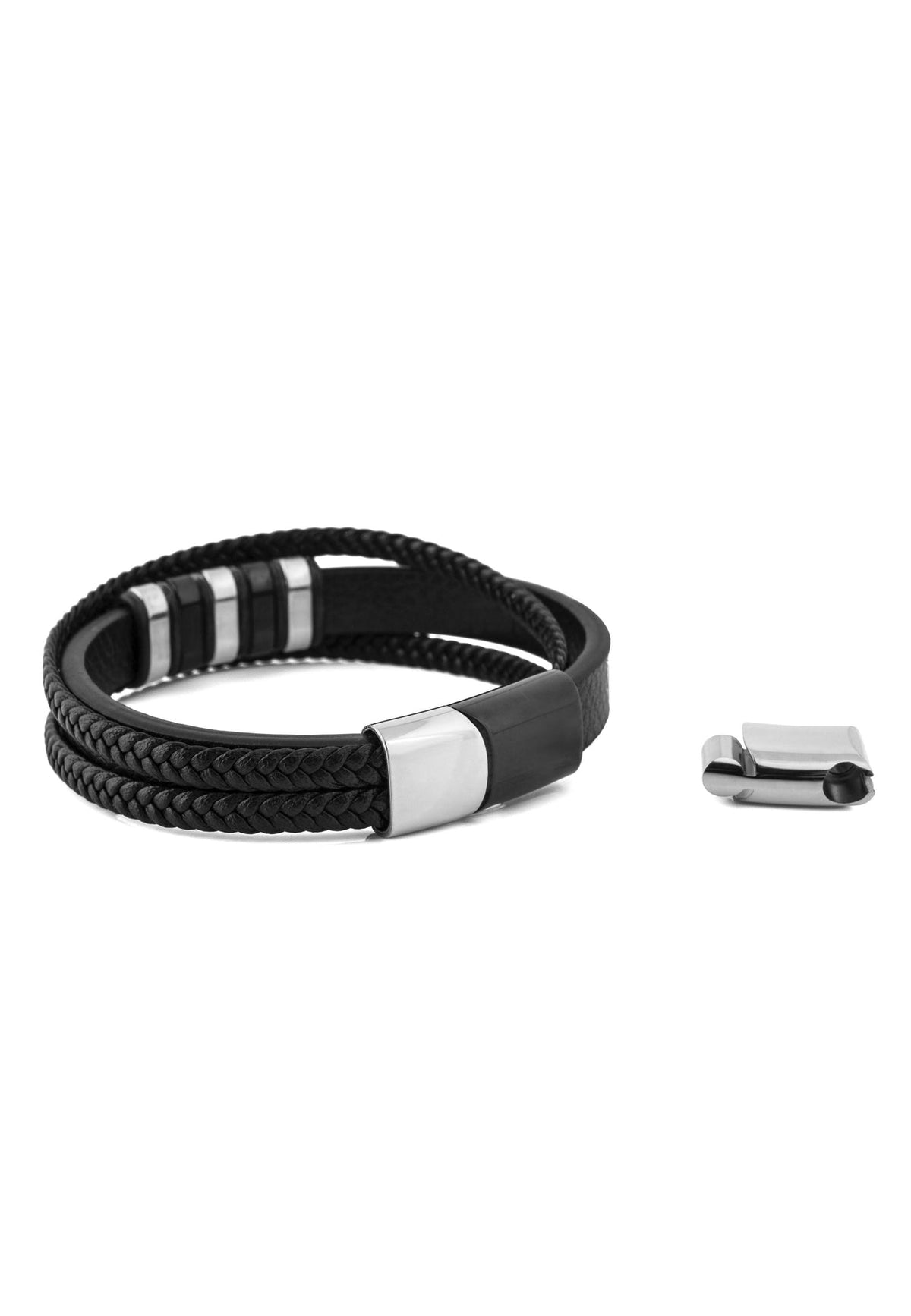 Fabula Leather Bracelet - Silver Black