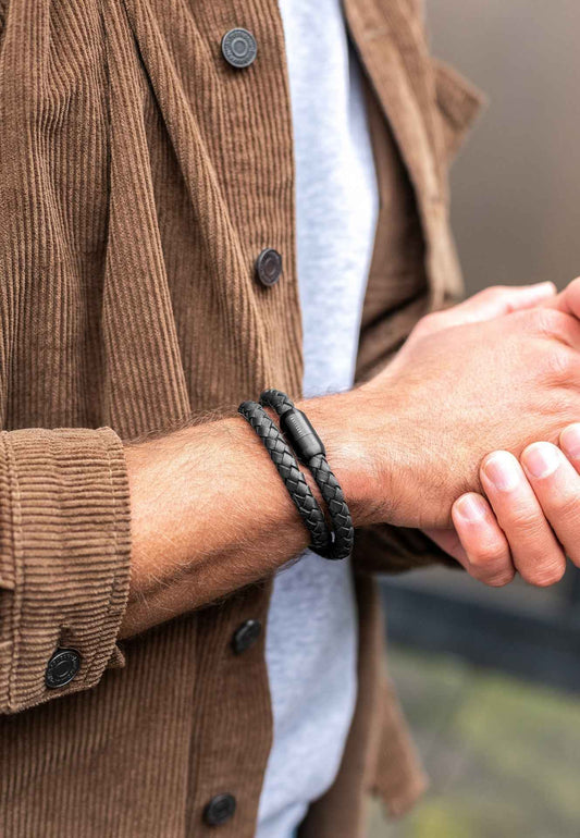 Navis Leather Bracelet Black-Black