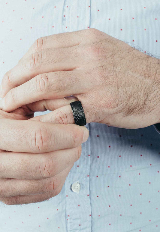 Orbis Damascus Steel Ring Matte Black