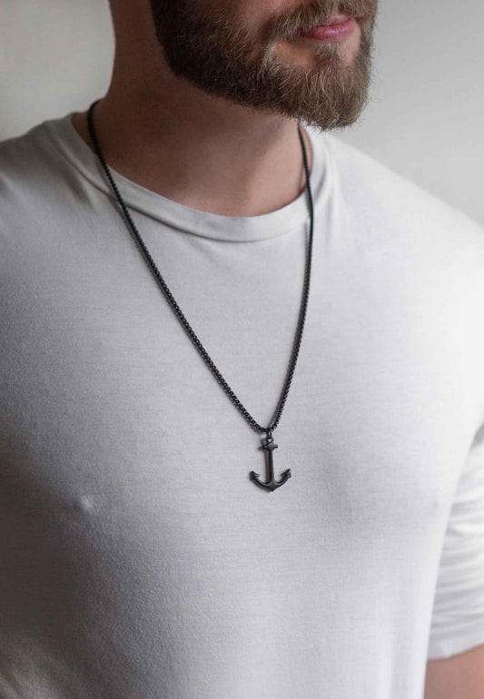 Portus Anchor Pendant / Necklace Matte Black 70 cm